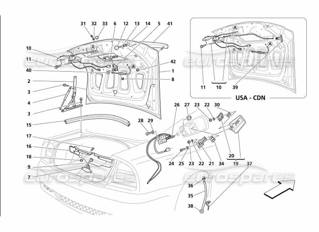 maserati 4200 gransport (2005) teilediagramm für kofferraumhaube und tankklappe
