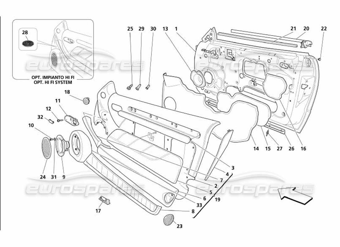 maserati 4200 gransport (2005) türen – rahmen und verkleidungen teilediagramm