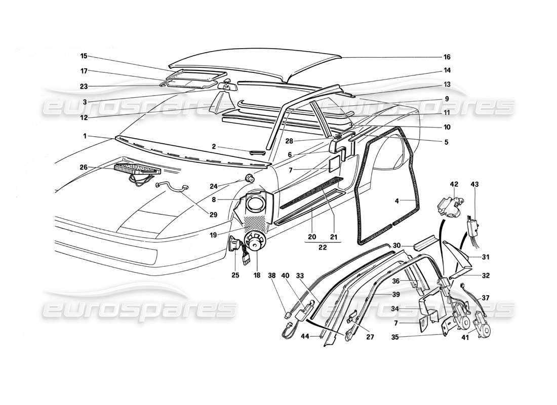 ferrari testarossa (1990) zubehör und zierteile diagramm