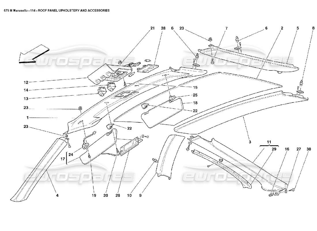 ferrari 575m maranello dachpaneelpolsterung und zubehör teilediagramm