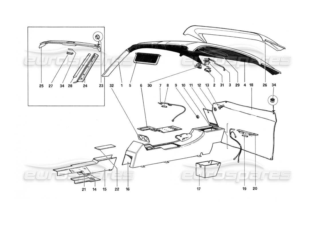 ferrari 208 turbo (1982) tunnel- und dachteildiagramm