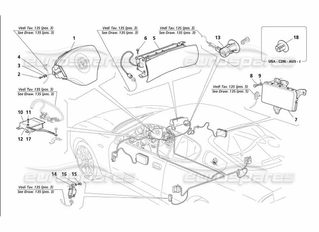 maserati 4200 coupe (2005) airbag-teilediagramm
