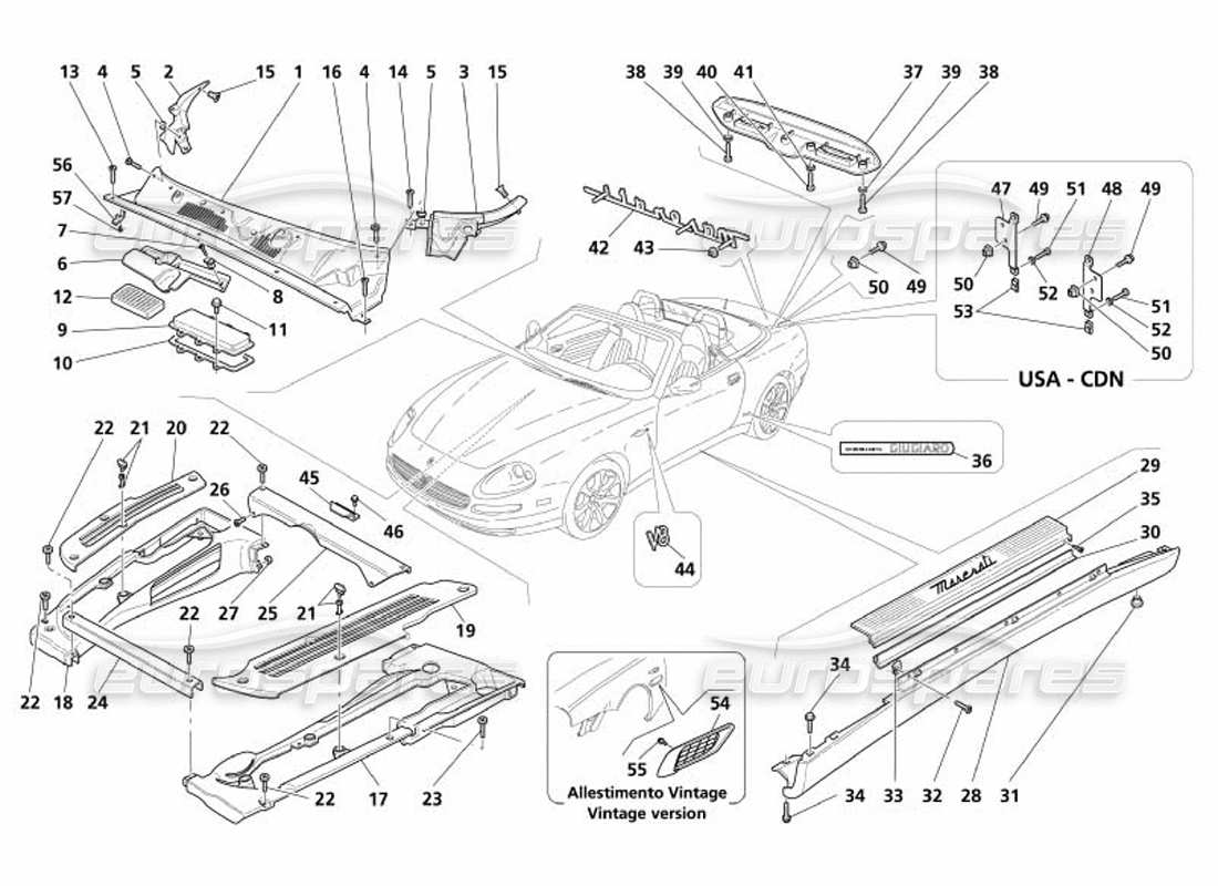 maserati 4200 spyder (2005) schilder und abschlussteildiagramm