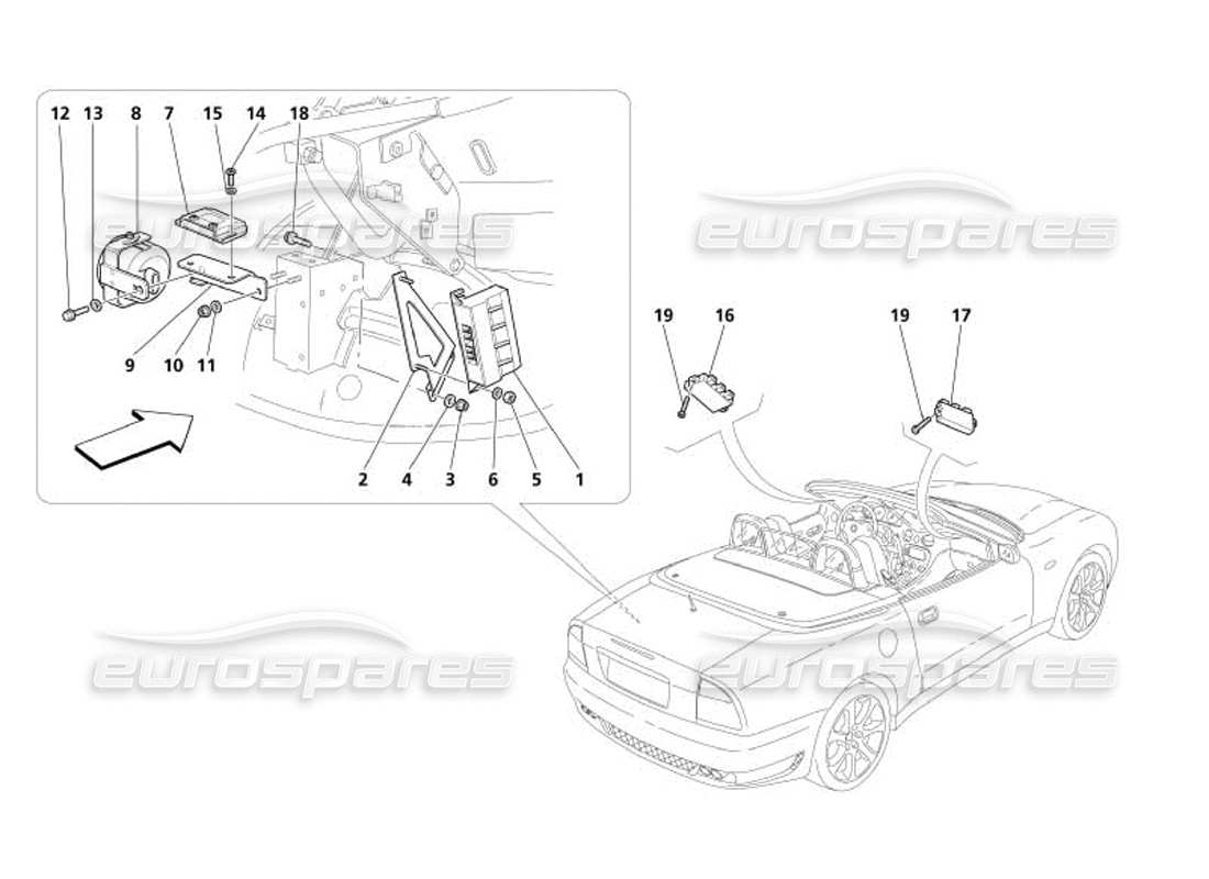 maserati 4200 spyder (2005) teilediagramm für elektrische platinen und geräte zur diebstahlsicherung