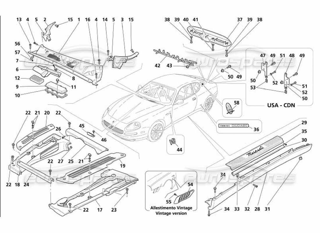 maserati 4200 coupe (2005) schilder und abschlussteildiagramm