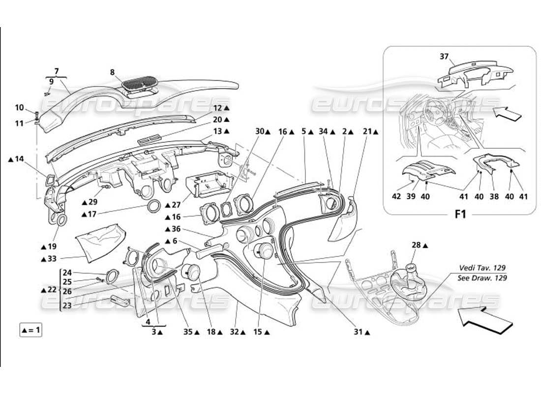 maserati 4200 coupe (2005) armaturenbrett -nicht für gd- ersatzteildiagramm