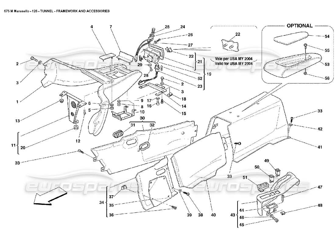 ferrari 575m maranello tunnelgerüst und zubehör teilediagramm