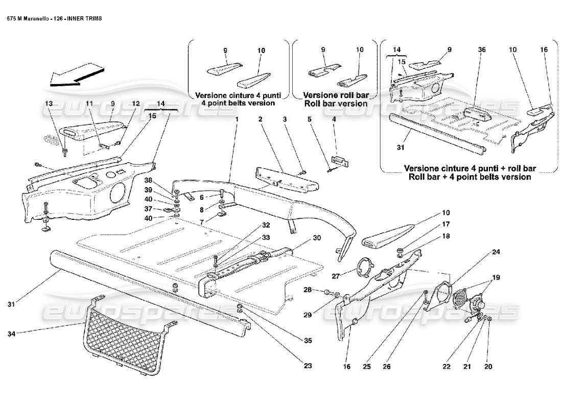 ferrari 575m maranello teilediagramm für innenverkleidungen