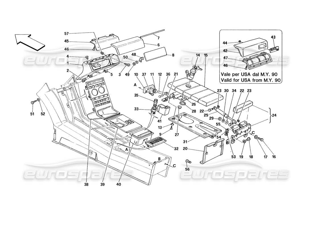 ferrari 348 (1993) tb / ts tunnel - zubehörteile-diagramm