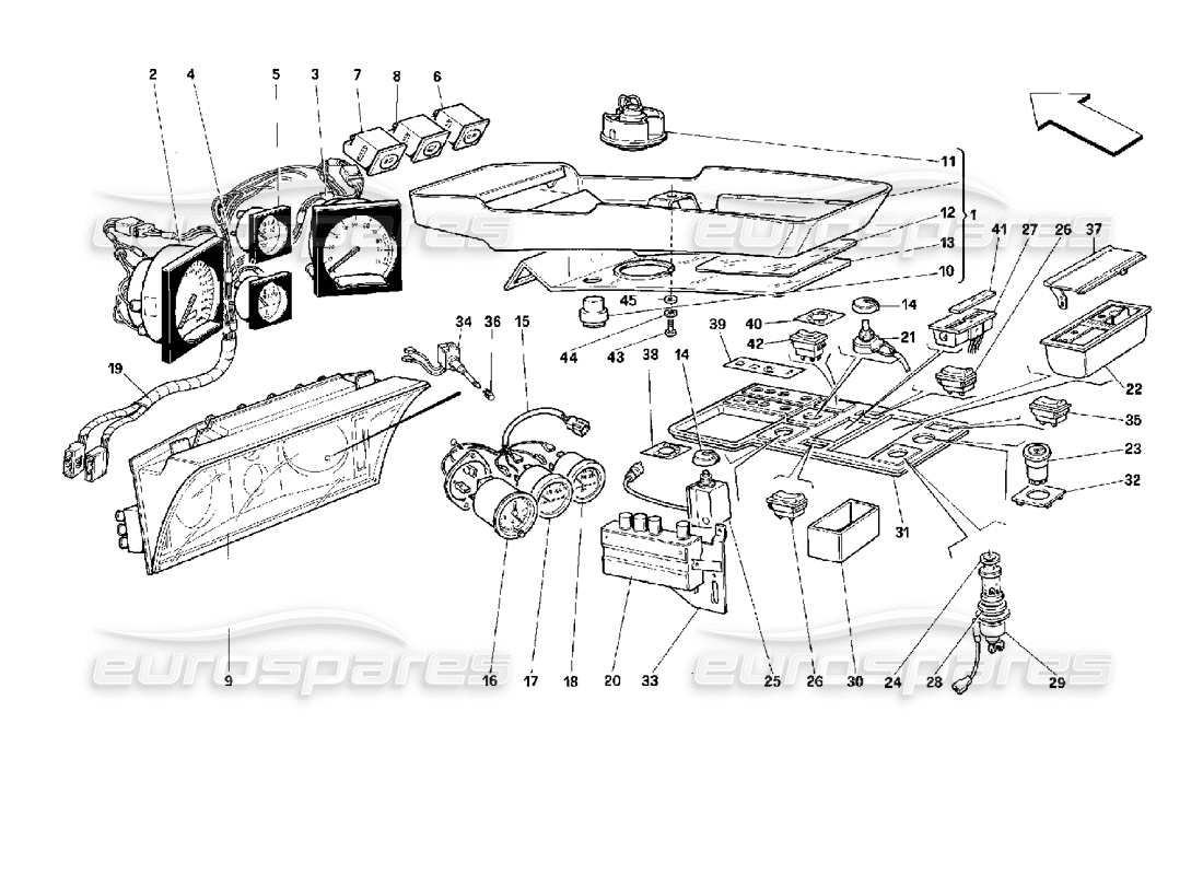 ferrari 512 tr instrumente und innenraumzubehör teilediagramm