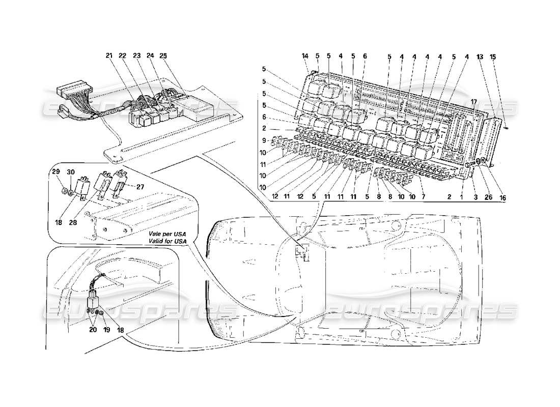ferrari f40 schalttafel - sicherungen - relais - teilediagramm