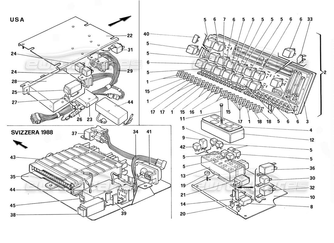 ferrari 328 (1988) teilediagramm für elektrische platinen