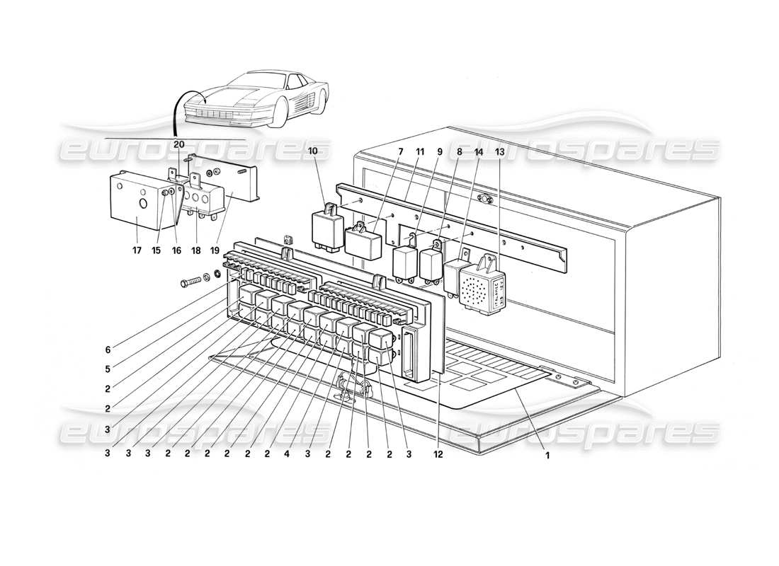 ferrari testarossa (1987) ventile und elektromagnetische schalter teilediagramm