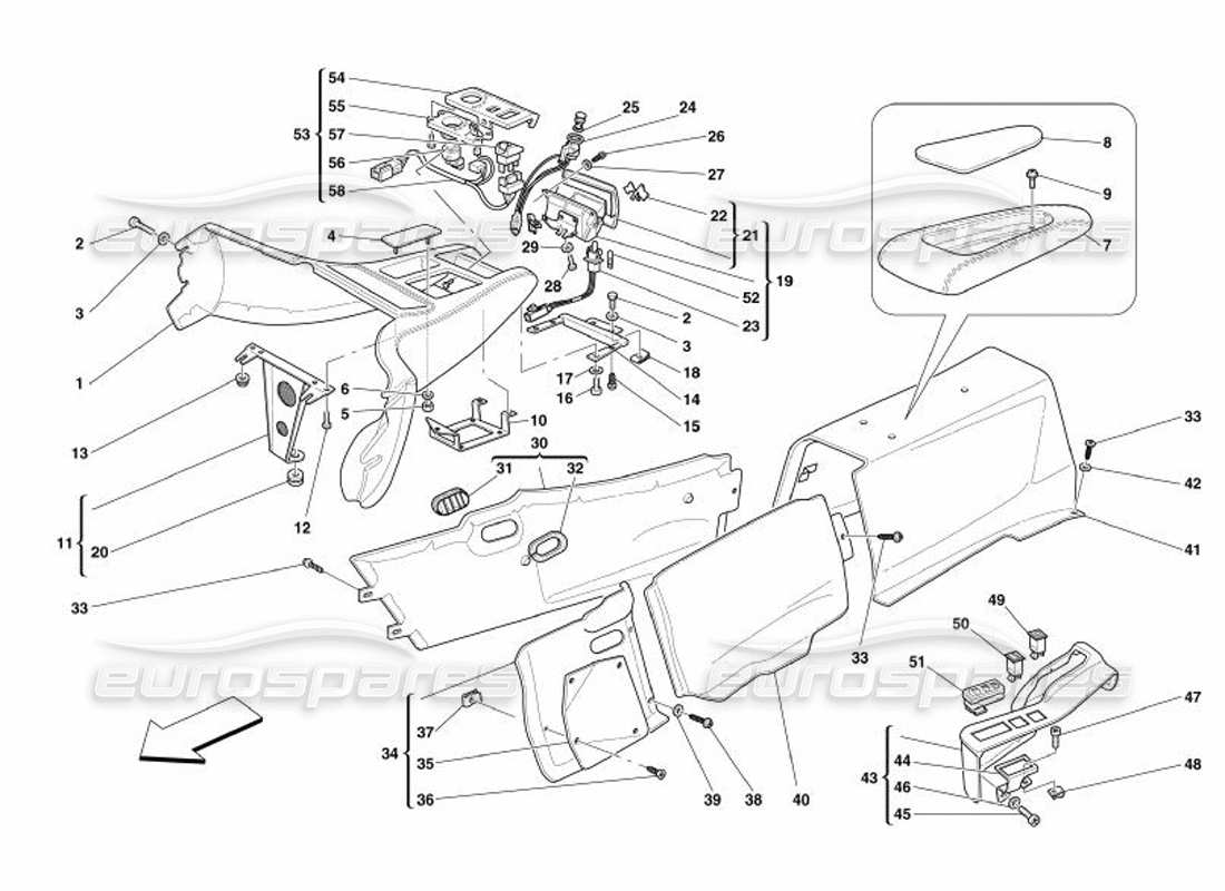 ferrari 575 superamerica tunnel - rahmen und zubehör teilediagramm