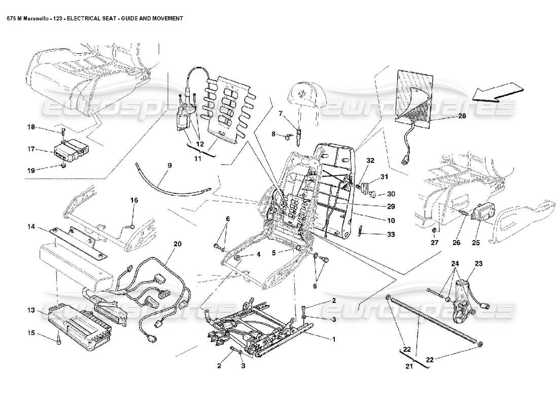 ferrari 575m maranello teilediagramm für elektrische sitzführung und -bewegung