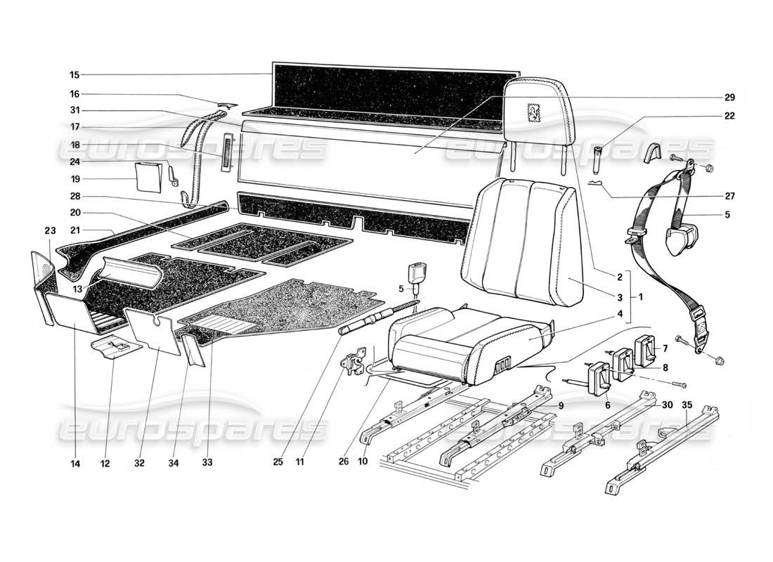 ferrari testarossa (1987) sitze und teppiche teilediagramm