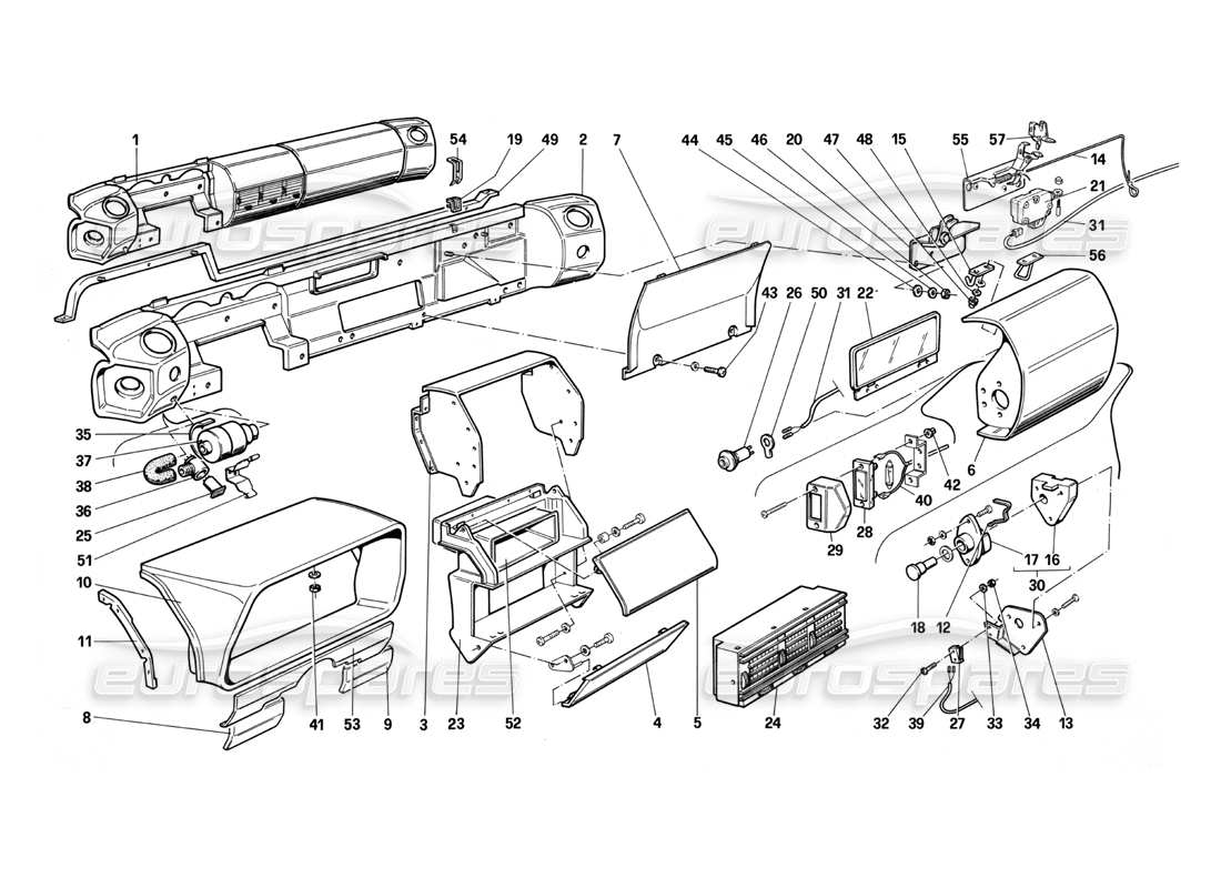 ferrari testarossa (1987) dashboard (nicht für us-version my 1987) teilediagramm