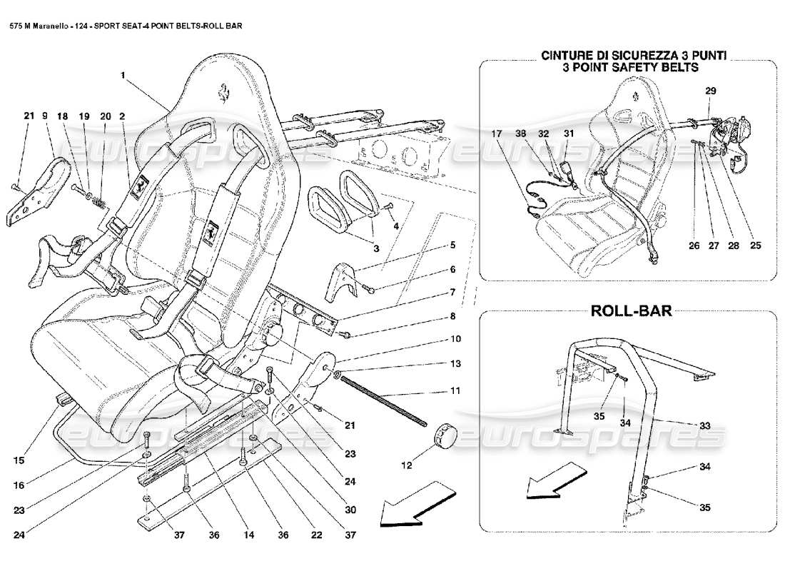 ferrari 575m maranello sportsitz 4 punktgurte überrollbügel teilediagramm