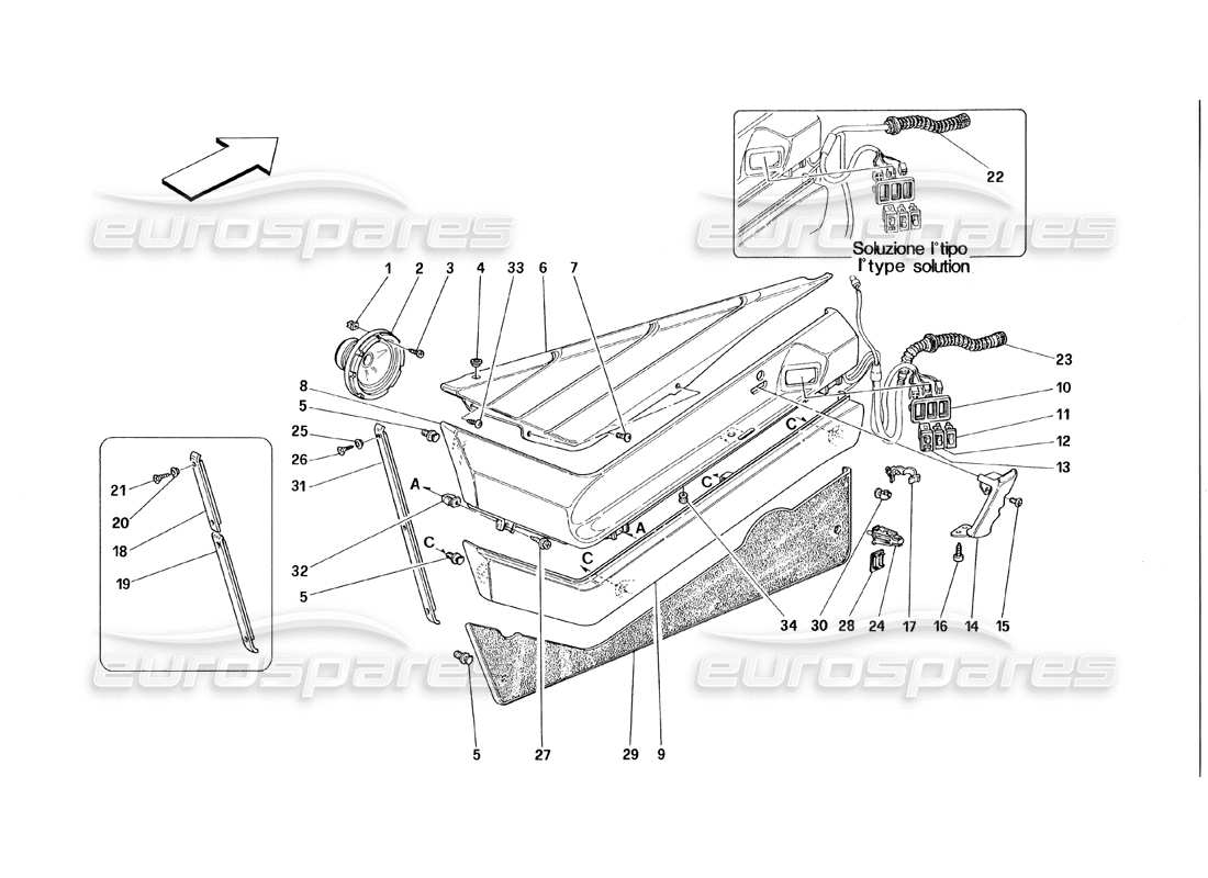 ferrari 348 (1993) tb / ts türen - teilediagramm für innenverkleidungen