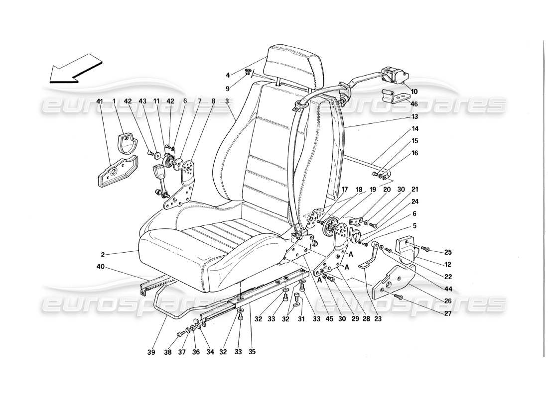 ferrari 348 (1993) tb / ts teilediagramm für sitze und sicherheitsgurte