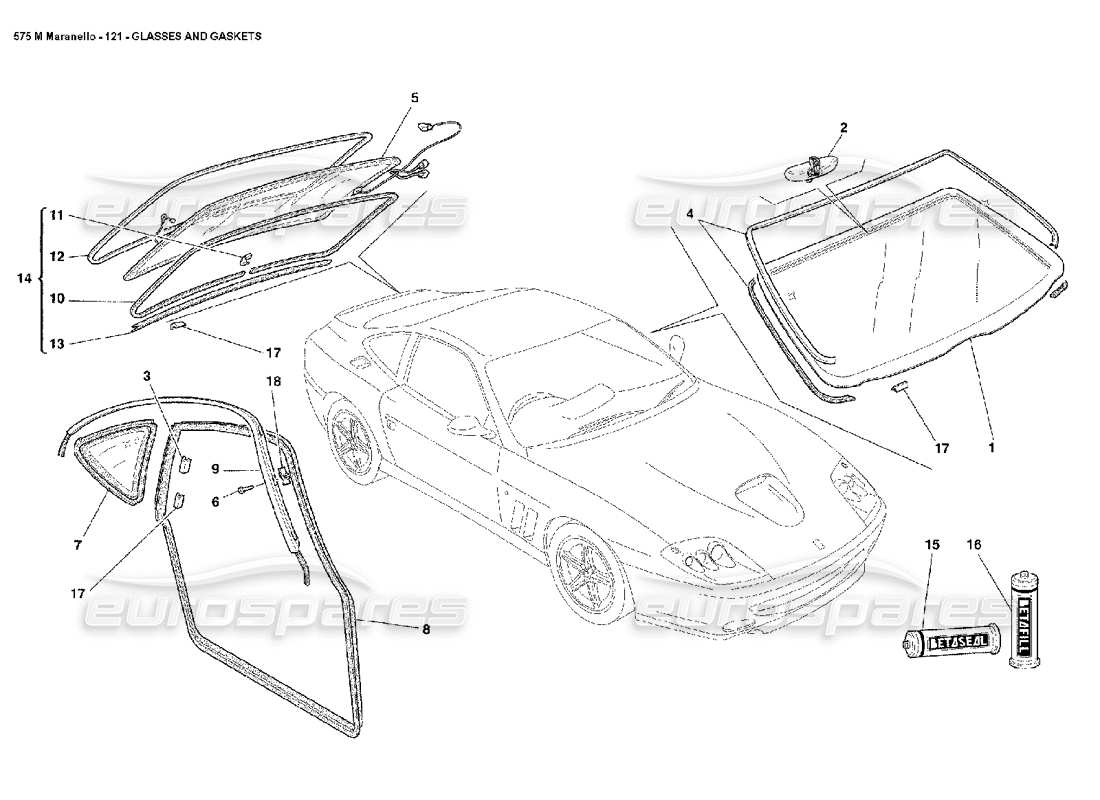 ferrari 575m maranello teilediagramm für gläser und dichtungen