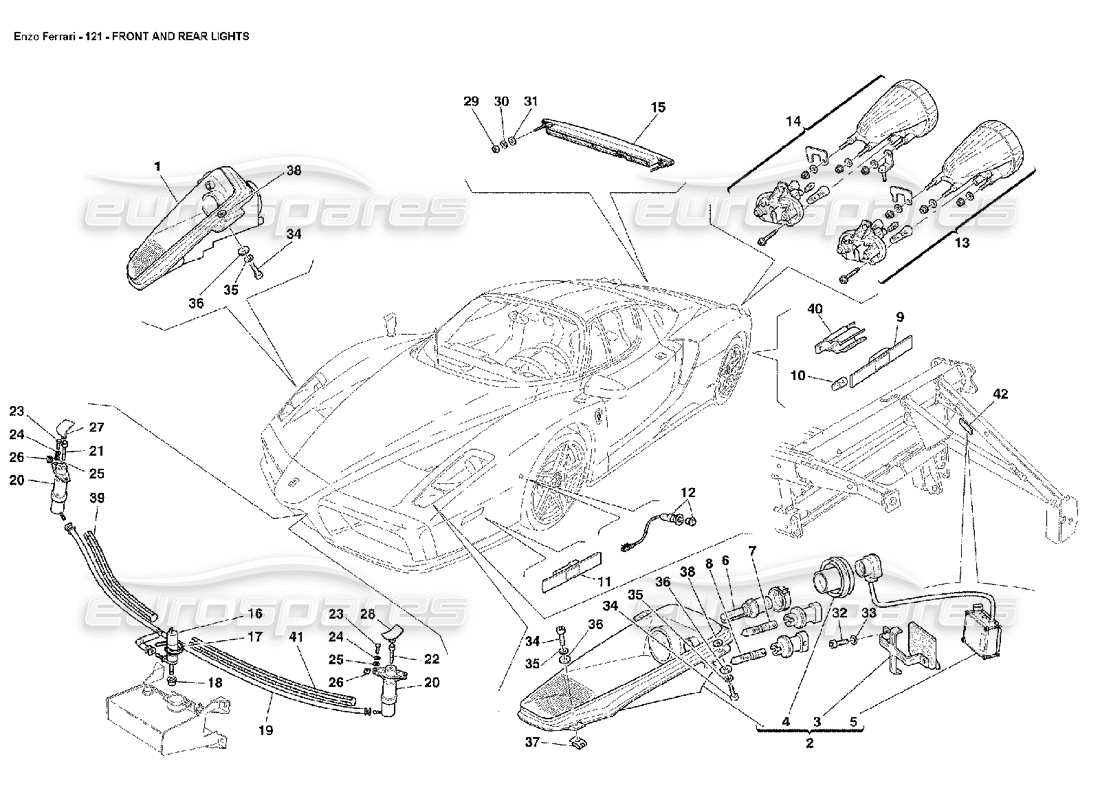 ferrari enzo teilediagramm für vorder- und rücklichter