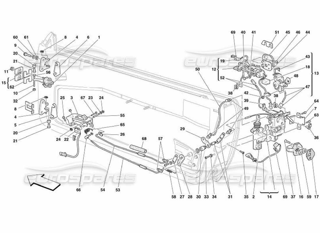 ferrari 575 superamerica türen - teilediagramm für öffnungssteuerung und scharniere