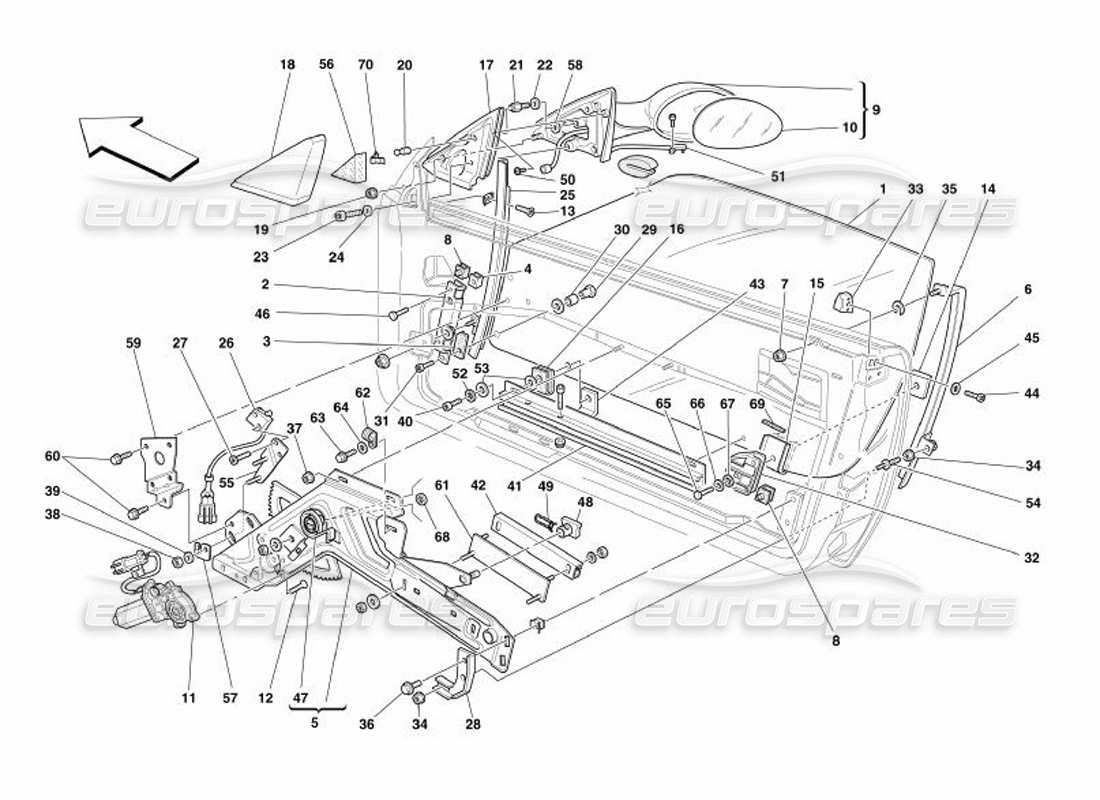 ferrari 575 superamerica türen - teilediagramm für elektrische fensterheber und rückspiegel