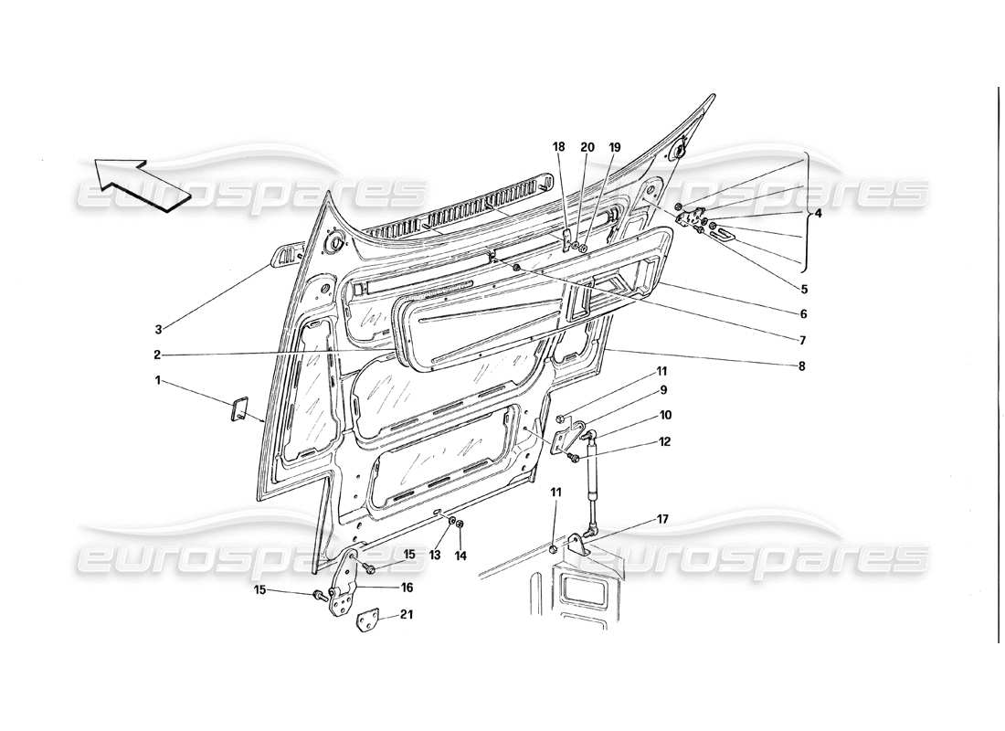 ferrari 348 (1993) tb / ts teilediagramm der fronthaube