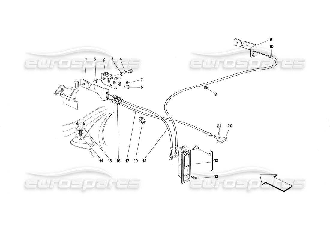 ferrari 348 (1993) tb / ts öffnungsvorrichtung für fronthaube - teilediagramm