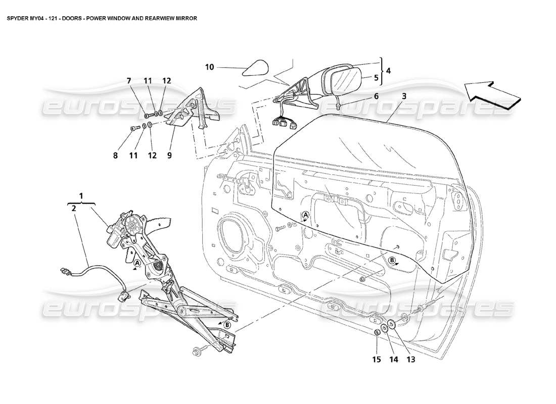 maserati 4200 spyder (2004) türen, elektrische fensterheber und rückspiegel teilediagramm