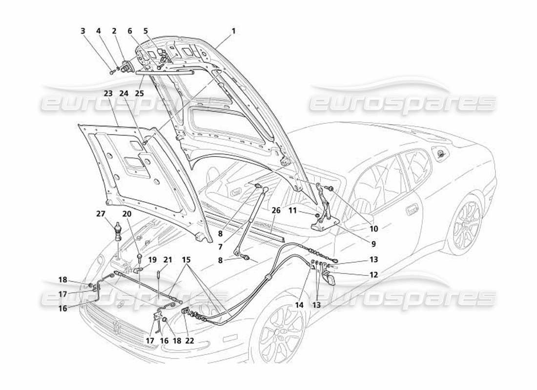 maserati 4200 coupe (2005) motorhaube und öffnungsvorrichtung teilediagramm