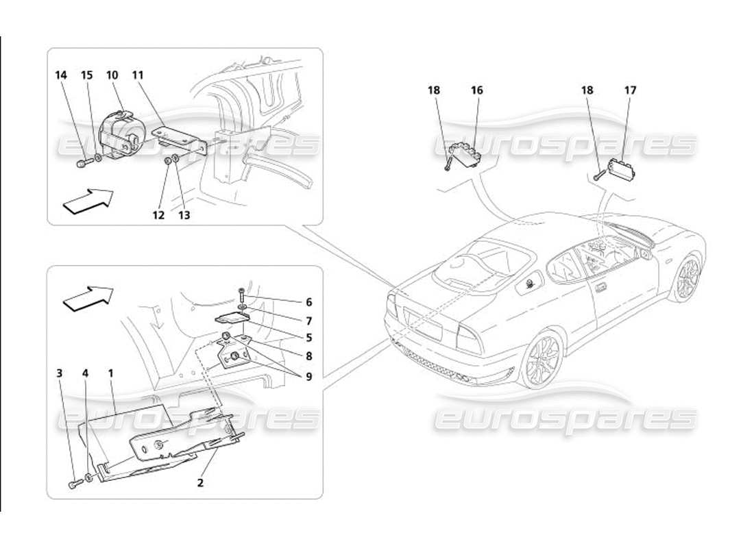 maserati 4200 coupe (2005) teilediagramm für elektrische platinen und geräte zur diebstahlsicherung