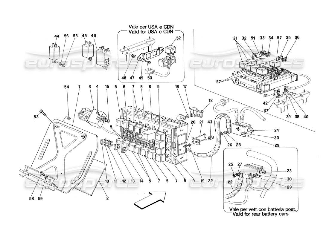 ferrari 348 (1993) tb / ts teilediagramm für elektrische platinen