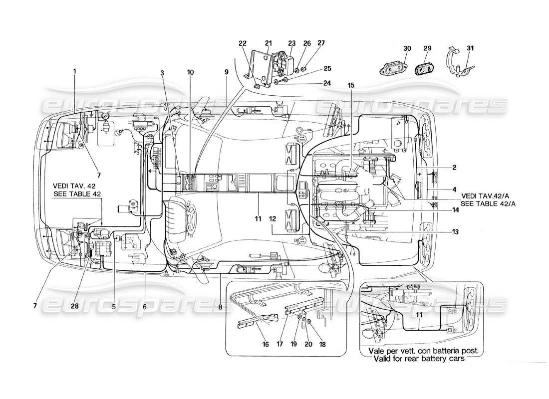 ferrari 348 (1993) tb / ts teilediagramm des elektrischen systems