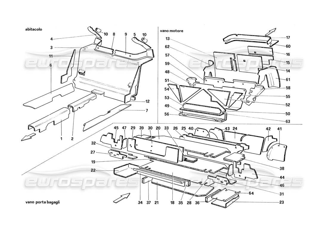 ferrari 328 (1988) gepäck- und fahrgastraumisolierung (für ch87 - ch88) teilediagramm