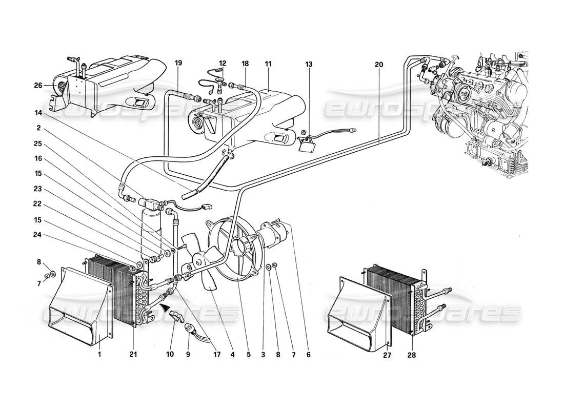 ferrari 328 (1988) teilediagramm der klimaanlage