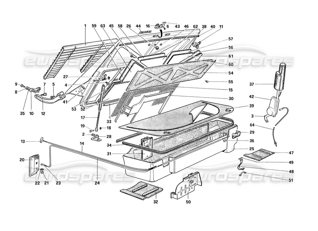 ferrari 328 (1988) abdeckung der hinteren motorhaube und des gepäckraums teilediagramm