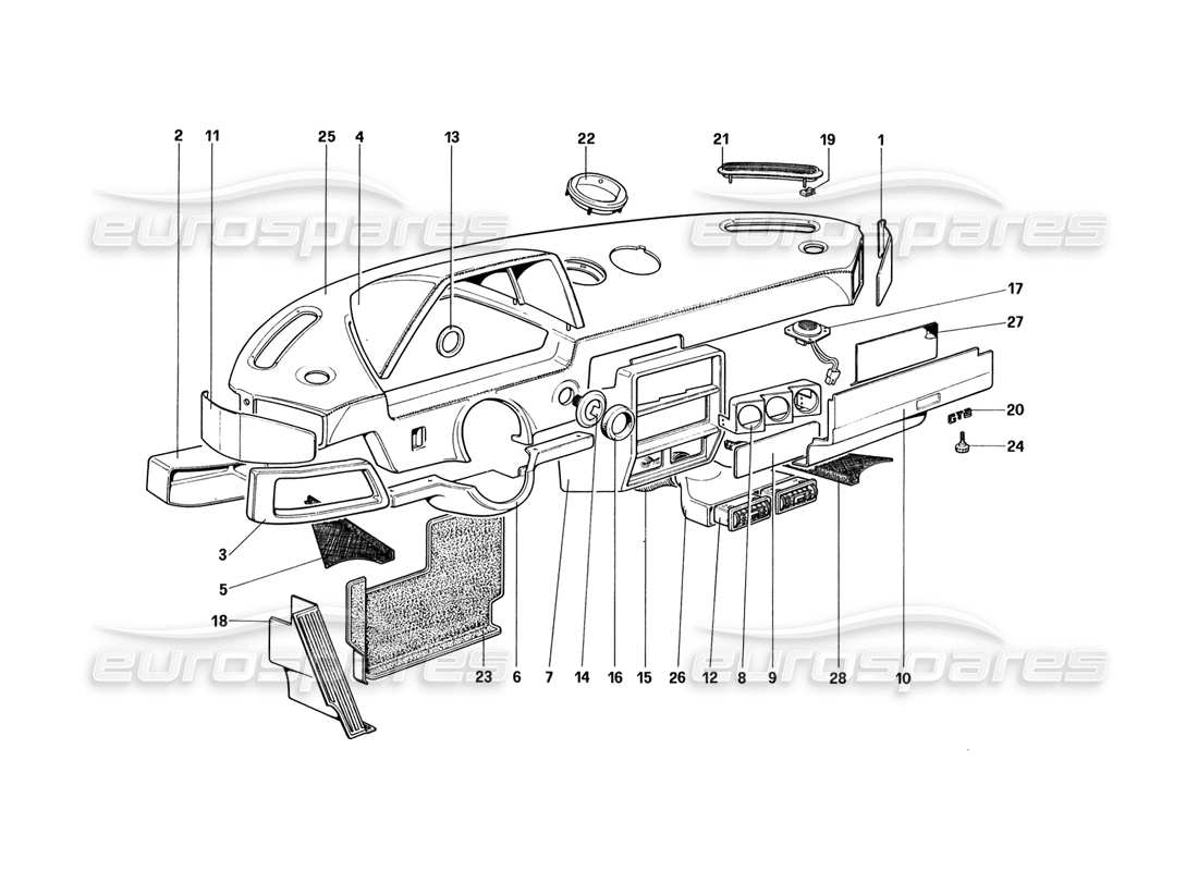 ferrari 328 (1988) instrumententafel (ab auto nr. 71597) teilediagramm