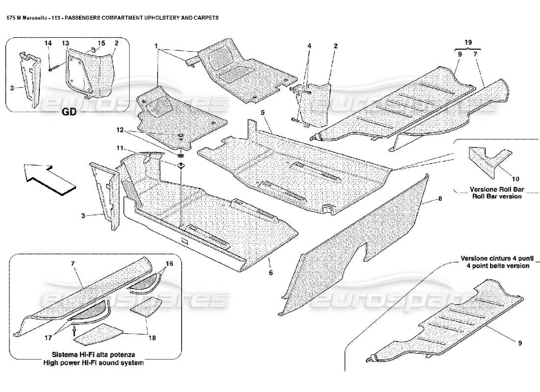 ferrari 575m maranello teilediagramm für polster und teppiche im fahrgastraum