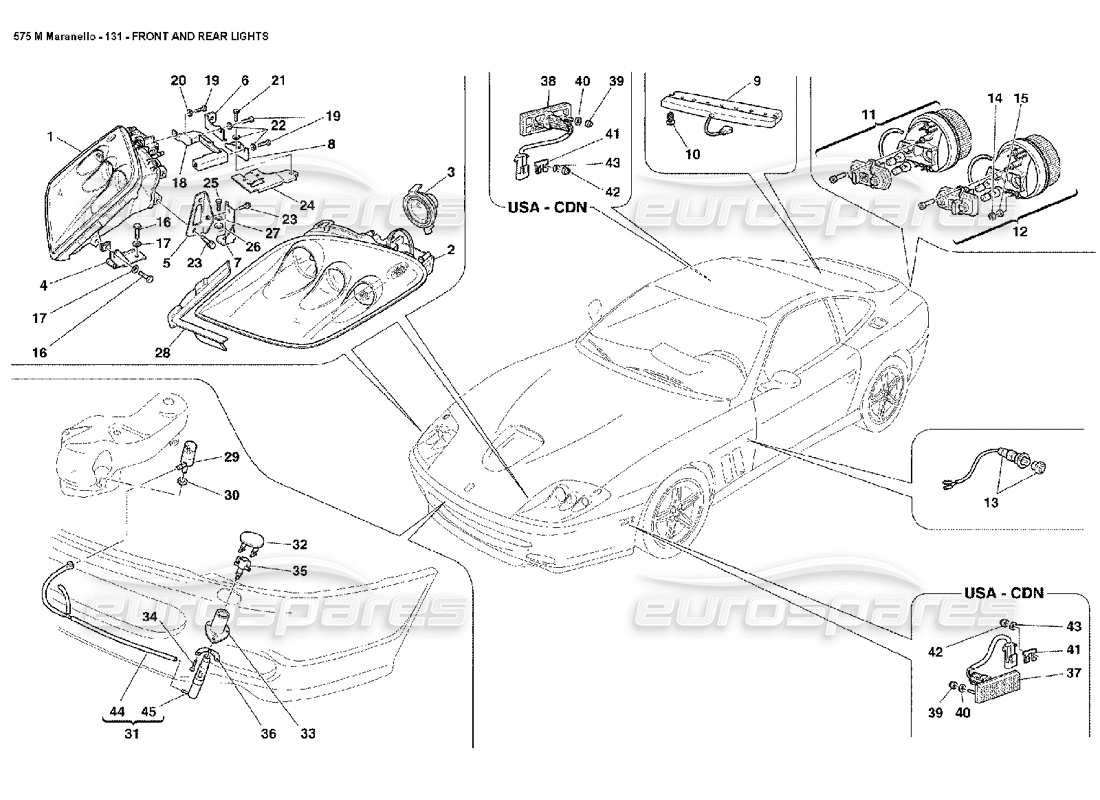 ferrari 575m maranello teilediagramm für vorder- und rücklichter