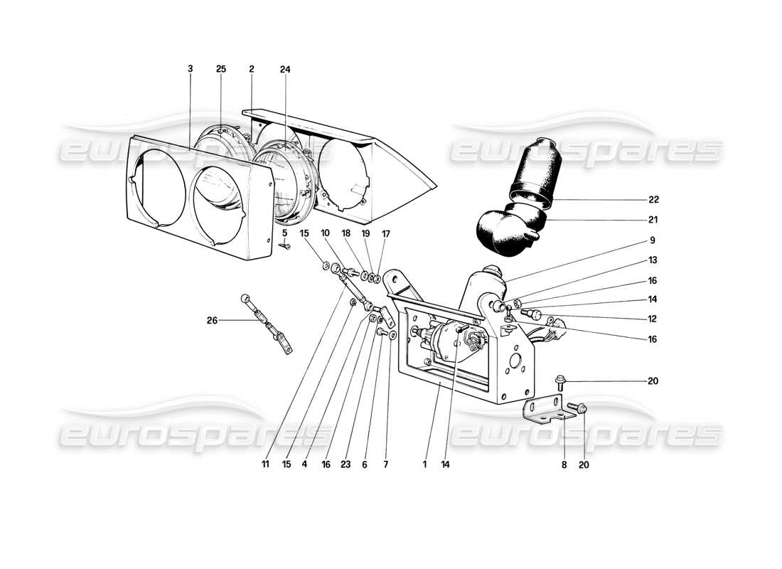 ferrari mondial 3.0 qv (1984) teilediagramm für lichthebevorrichtung und scheinwerfer