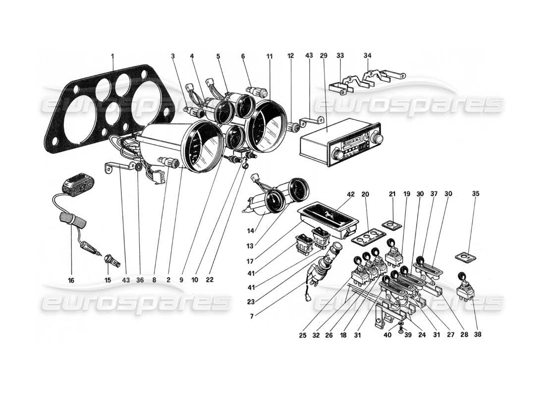 ferrari 208 turbo (1982) teilediagramm für instrumente und zubehör