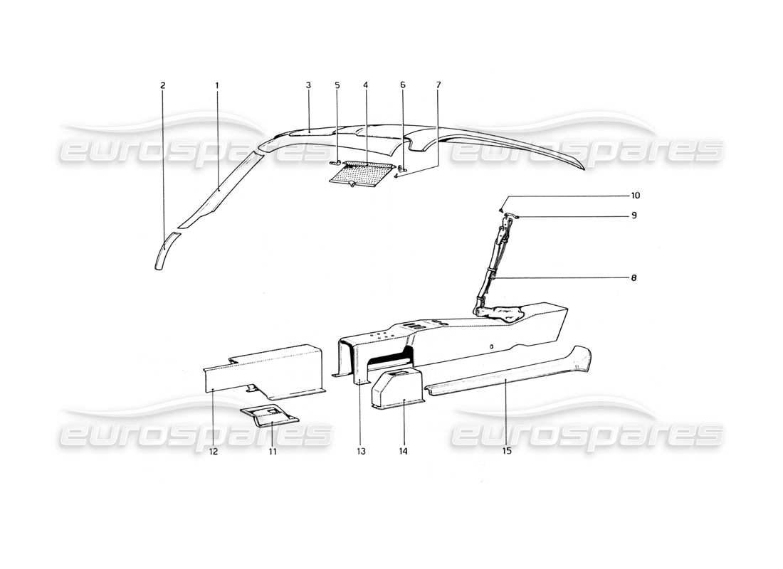 ferrari 365 gt4 berlinetta boxer tunnel- und dachteildiagramm
