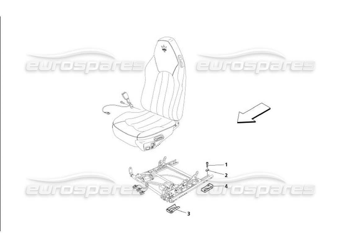 maserati 4200 gransport (2005) vordersitz - teilediagramm für führung und bewegung