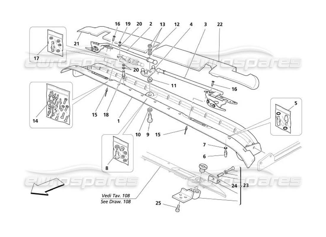 maserati 4200 spyder (2005) teilediagramm für die vordere verriegelung des verdecks