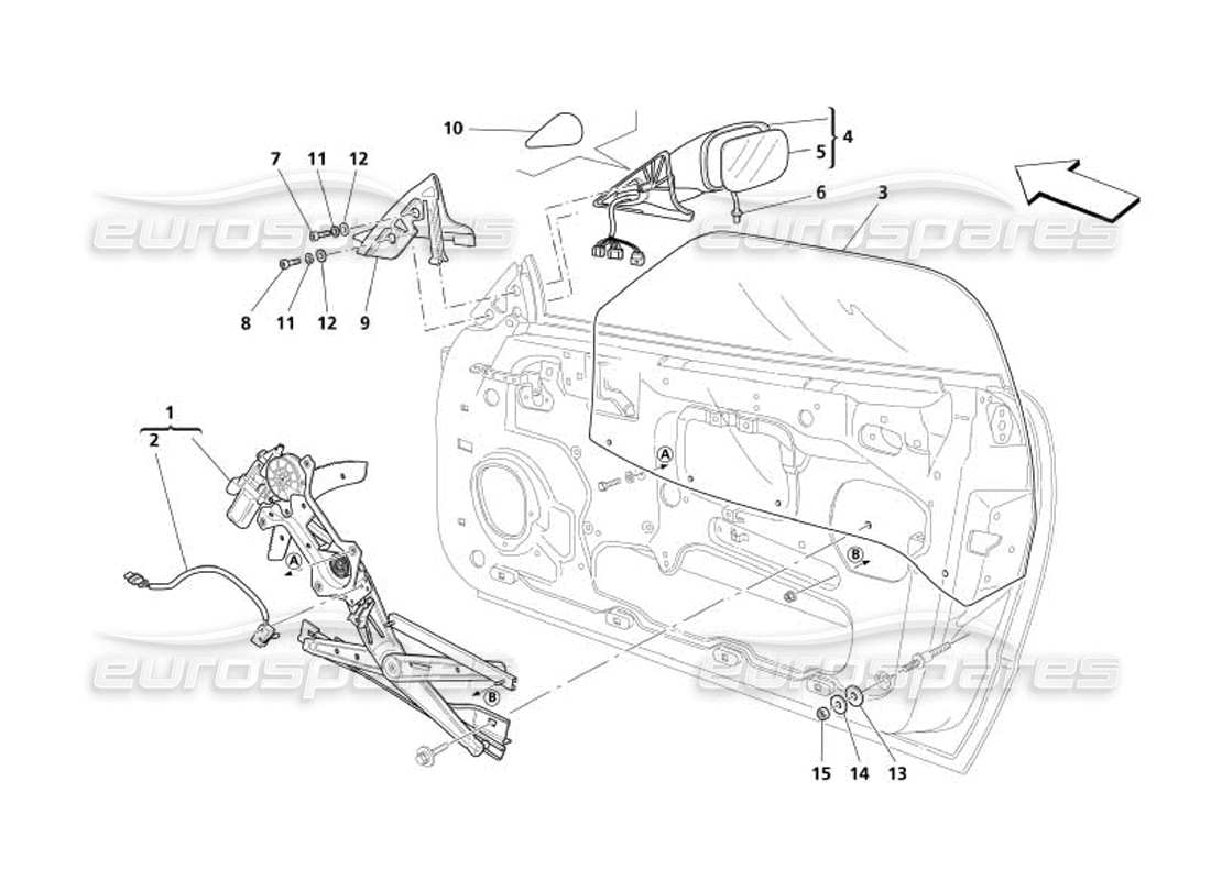 maserati 4200 spyder (2005) türen - teilediagramm für elektrische fensterheber und rückspiegel