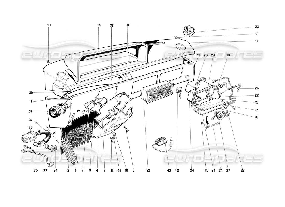 ferrari mondial 3.2 qv (1987) teilediagramm für die instrumententafel