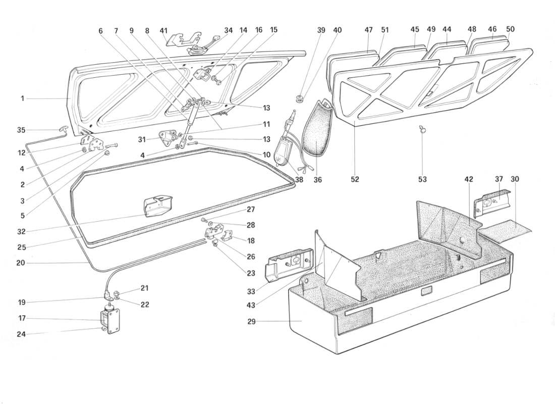 ferrari mondial 3.2 qv (1987) teilediagramm für den gepäckraumdeckel