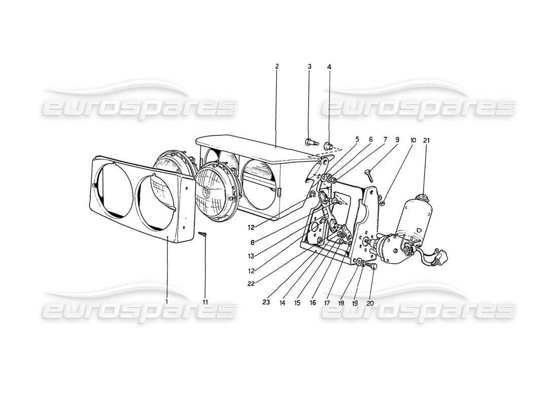 ferrari 208 gt4 dino (1975) scheinwerfer-hebevorrichtung teilediagramm